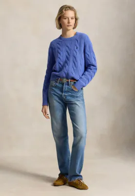 POLO RALPH LAUREN CABLE-KNIT WOOL-CASHMERE SWEATER -BLUE