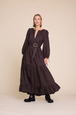 LINE OF OSLO MUSE LINEN DRESS DARK BROWN