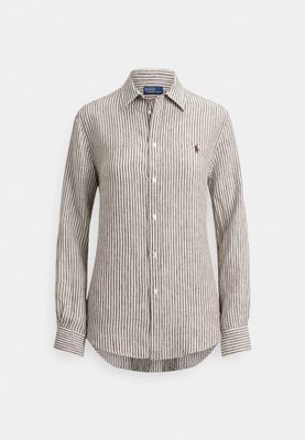 POLO RALPH LAUREN CLASSIC FIT STRIPED LINEN SHIRT - SKJORTEBLUSE - DARK BROWN/WHITE