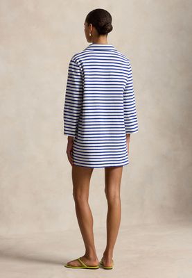 RALPH LAUREN STRIPED COTTON DRESS - SKJORTEKJOLE - DECKWASH WHITE/BRILLIANT SAPPH