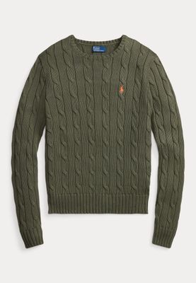 PPLO RALPH LAUREN CABLE-KNIT COTTON CREWNECK SWEATER - STRIKKEGENSER - DENSE OLIVE
