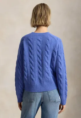 POLO RALPH LAUREN CABLE-KNIT WOOL-CASHMERE SWEATER -BLUE