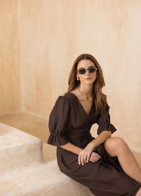MISS MAYA Andrea Dress Espresso Linen