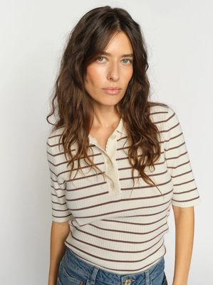 MOS MOSH Caliz Stripe Strikkegenser coffe quarts