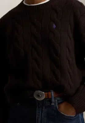 POLO RALPH LAUREN CABLE-KNIT WOOL-CASHMERE SWEATER BROWN 