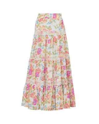 BY TIMO Cotton Slub Maxi Skirt Floral